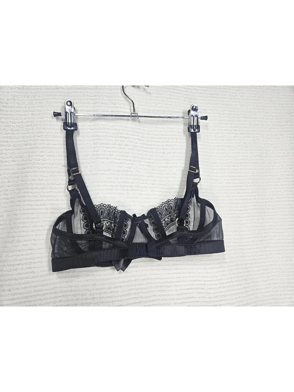 honey birdette Miss Soo Bra 10C 32C Black Boned Balconette Satin Lace Rare Luxe